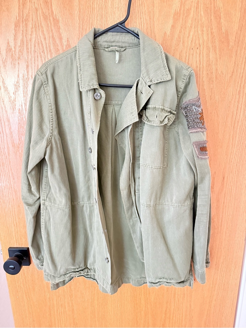 Free People Olive Green Utility Jacket with Sleeve Patch